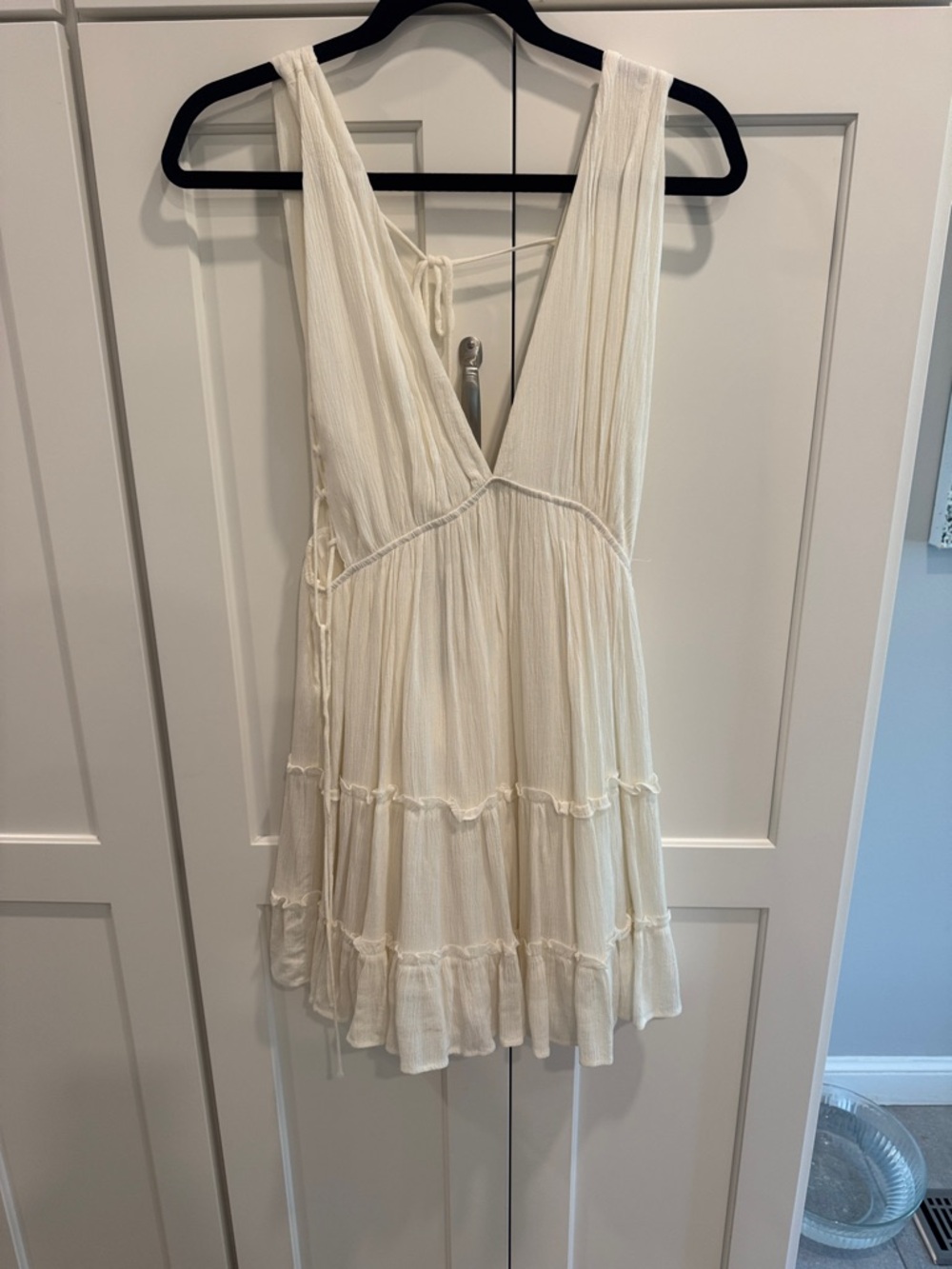 Cotton Candy Cream Tiered V-Neck Mini Dress